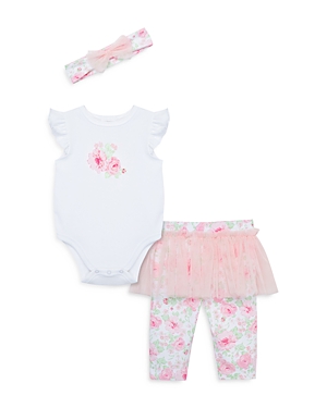 Shop Little Me Girls' Bow Headband, Roses Bodysuit & Skirted Leggings Set - Baby In Pink