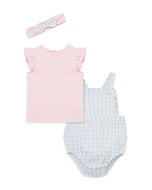 Shop Little Me Girls' Check Bubble Romper & Headband - Baby In White/pink
