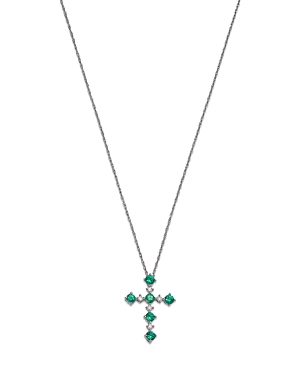Shop Bloomingdale's Emerald & Diamond Cross Pendant Necklace In 14k White Gold, 18 In Green/white