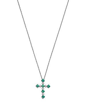 Bloomingdale's Emerald & Diamond Cross Pendant Necklace In 14k White Gold, 18 In Green/white