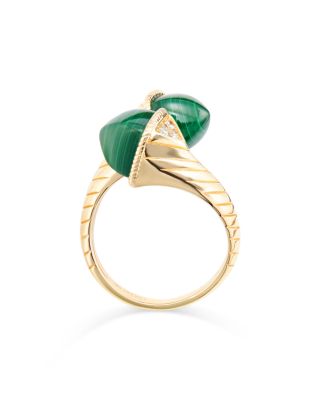 Malachite & Diamond Bypass Ring in 14K Yellow Gold