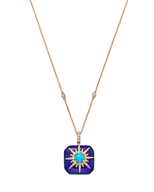 Lapis, Turquoise, & Diamond Starburst Pendant Necklace in 14K Yellow Gold, 18