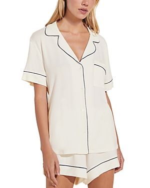 Shop Eberjey Gisele Relaxed Short Sleeve Top & Shorts In Pure Ivory/navy