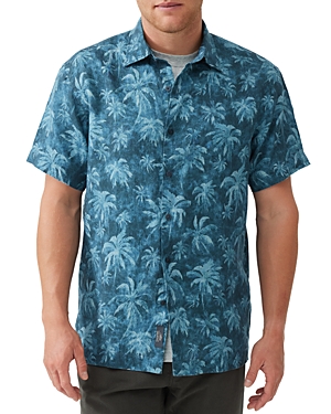 Shop Rodd & Gunn Destiny Bay Linen Printed Short Sleeve Shirt In Teal