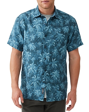 Rodd & Gunn Destiny Bay Linen Printed Short Sleeve Shirt In Teal