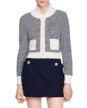Sandro Gestreifter Cardigan In Ecru Bleu