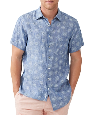 Shop Rodd & Gunn Carleton Linen Printed Short Sleeve Shirt In Chambray