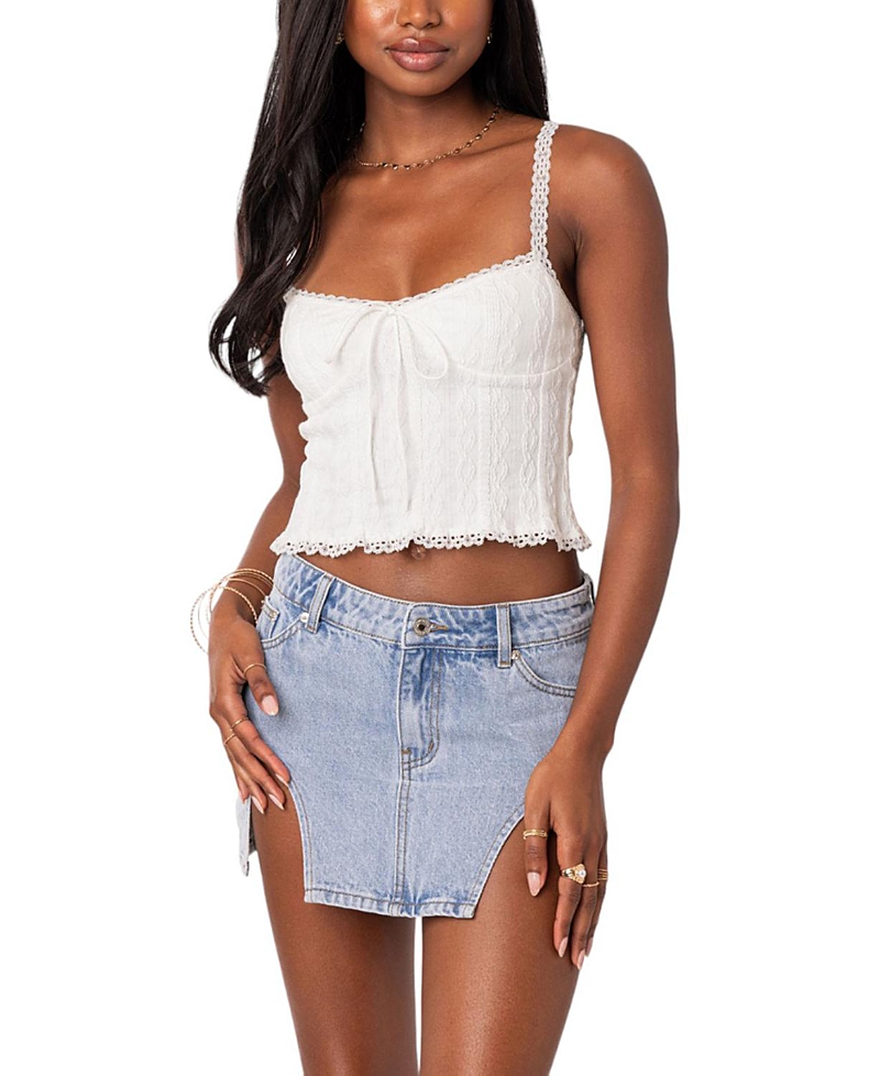 Shop Edikted Lacey Knit Tank Top In White