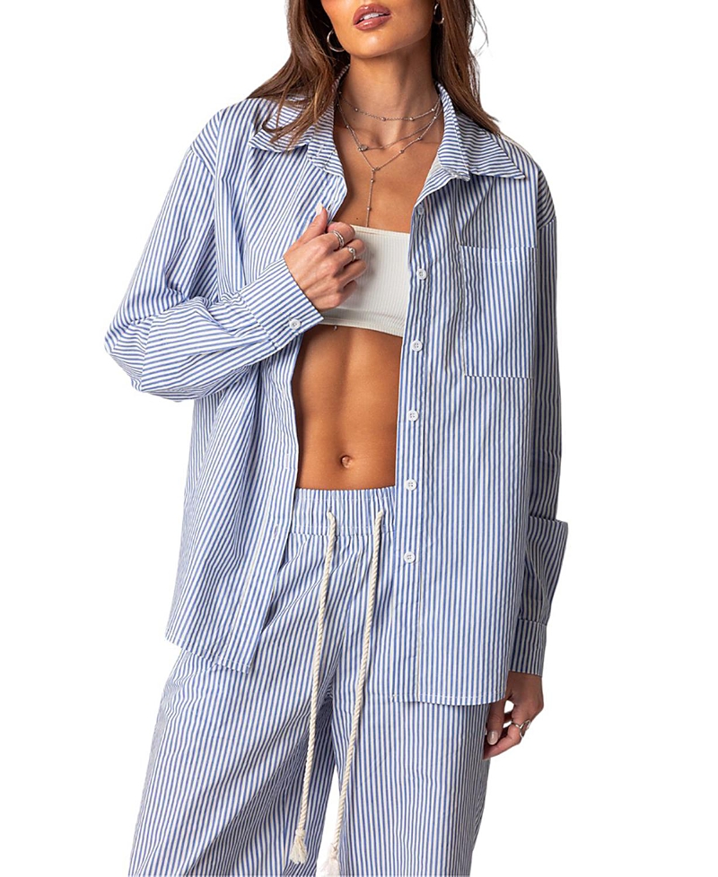 Edikted Oversized Pinstripe Button Up Shirt