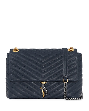 Shop Rebecca Minkoff Edie Flap Leather Shoulder Bag In Mysterious