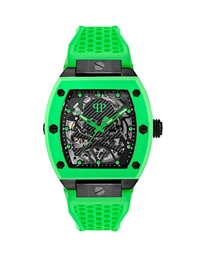 Shop Philipp Plein The $keleton Watch, 44mm X 56mm In Black/green