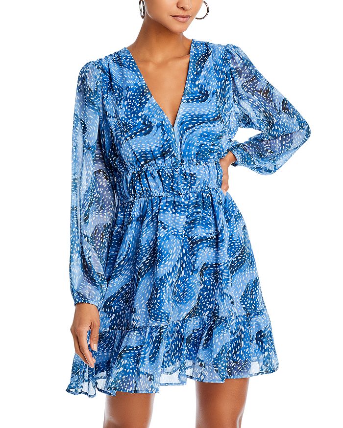 AQUA Printed Smocked Waist Flounce Dress 100 Exclusive Bloomingdale s