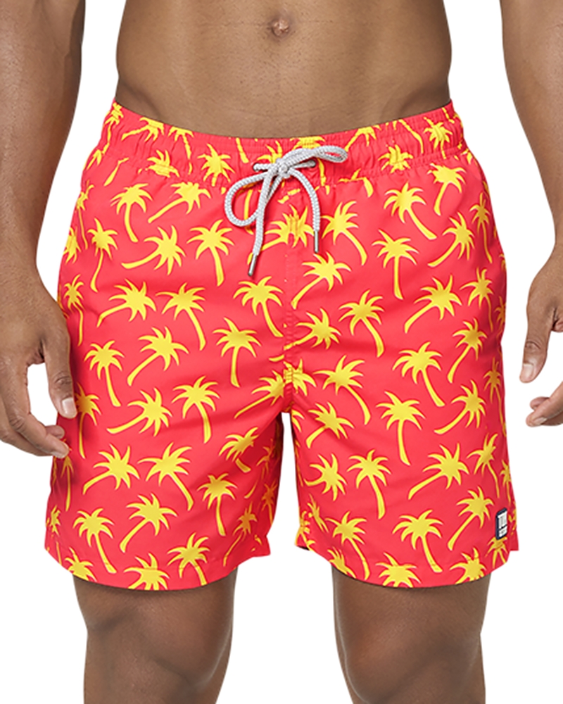Tom & Teddy Men's Palm-print Swim Shorts In Coral Lime