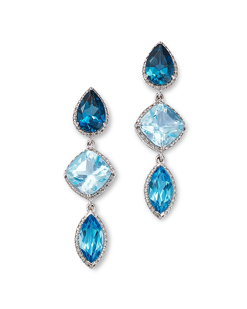 Bloomingdale's Fine Collection Blue Topaz & Diamond Halo Triple Drop Earrings in 14K White Gold