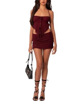 Ariyah Open Tie Back Ruffle Mesh Top