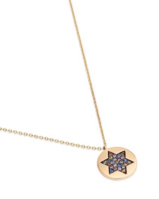 Rainbow Sapphire Star of David Disc Pendant Necklace in 14K Yellow Gold, 18"