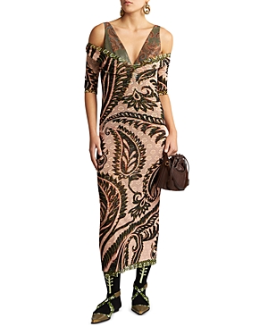 Etro Printed Tulle Midi Dress In Print On Pink Base