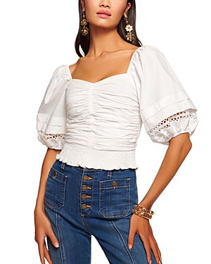 Shop Ramy Brook Zayla Smocked Puff Sleeve Top In White