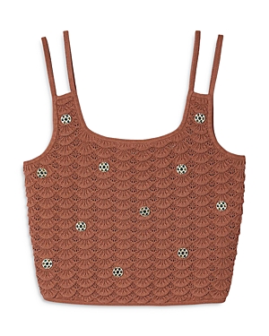Shop Sandro Gwen Embellished Crochet Crop Top In Brown