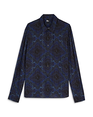 Shop The Kooples Printed Button Front Long Sleeve Shirt In Blue