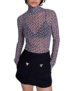Maje Semi-sheer Patterned Top In Black White