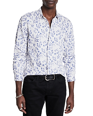 Shop John Varvatos Rodney Printed Long Sleeve Button Front Shirt In Blue Stone