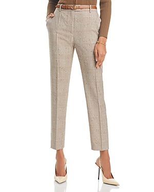 Hugo Boss Regular-fit Trousers In A Checked Virgin-wool Blend In Dark Clay Slub