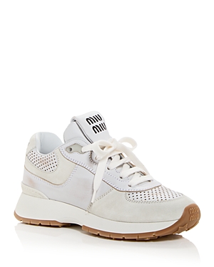Miu Miu Women's Perforated Low Top Sneakers In Bianco
