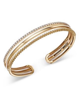 Bloomingdale's Fine Collection - Diamond Triple Row Cuff Bangle Bracelet in 14K Yellow Gold, 1.0 ct. t.w.