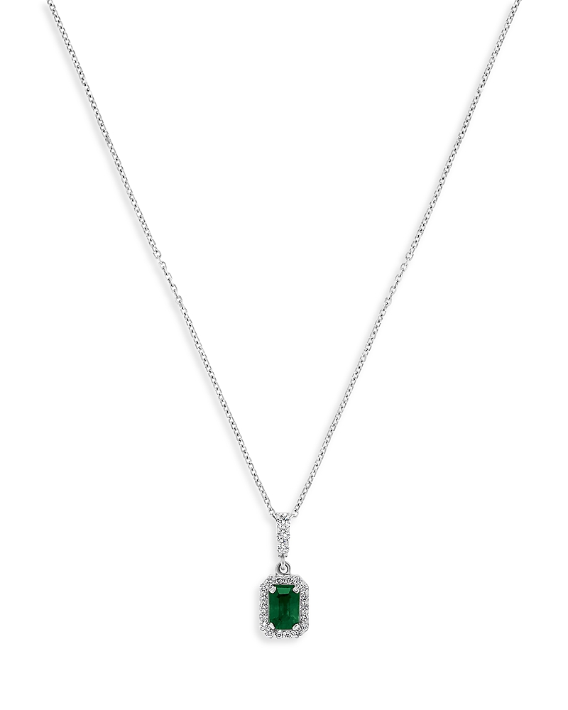 Emerald and Diamond Pendant Necklace in 14K White Gold, 16