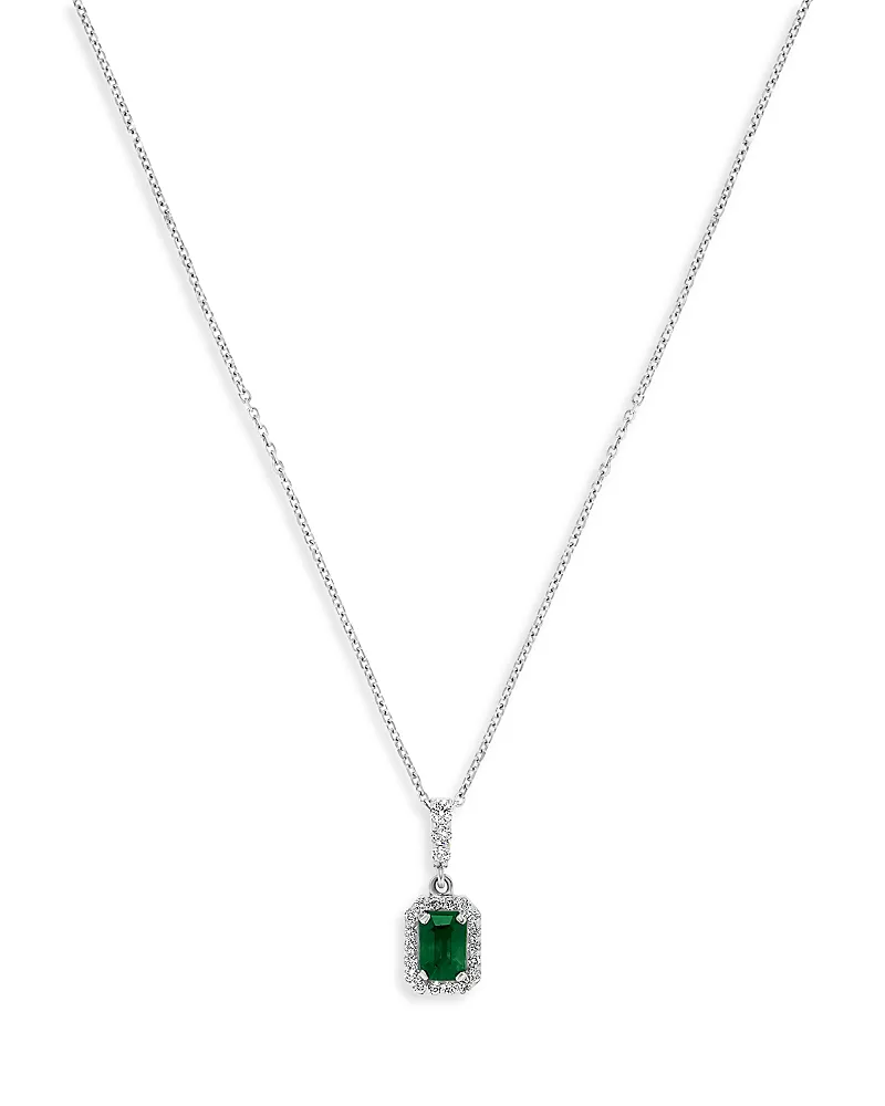 Emerald and Diamond Pendant Necklace in 14K White Gold, 16