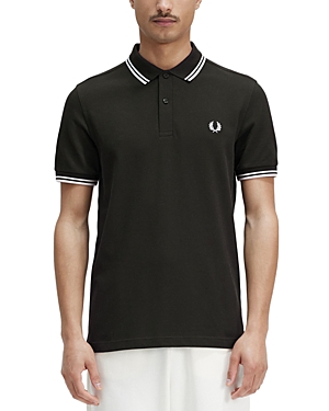 Fred Perry Twin Tipped Slim Fit Polo In Night Green/snow White