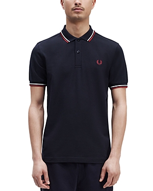 Fred Perry Twin Tipped Slim Fit Polo In Navy/snow White/burnt Red