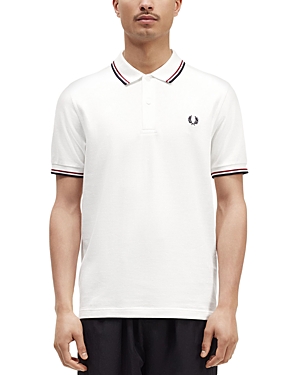 Fred Perry Twin Tipped Slim Fit Polo In Snow White/burnt Red/navy