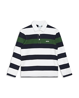 Shop Bosswear Boys' Long Sleeve Cotton Polo Shirt - Big Kid In Green Navy