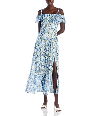 Shop Paige Carmelia Floral Print Silk Dress In French Blue Multi