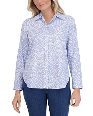 Shop Foxcroft Meghan Giraffe Print Shirt In Blue/white