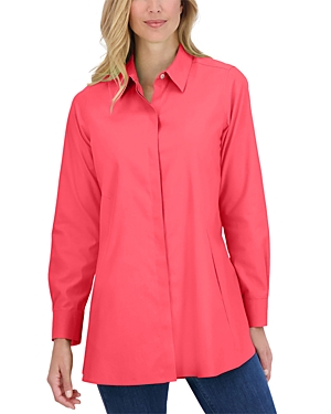 Shop Foxcroft Cici Cotton Non-iron Tunic Shirt In Simply Red