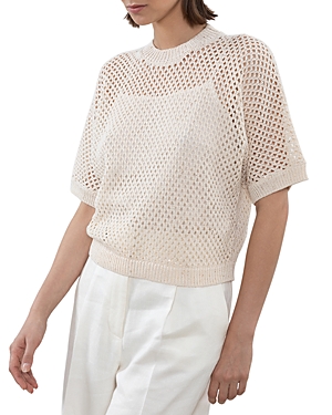 Peserico Round Neck Short Sleeve Sweater In Letter Paper