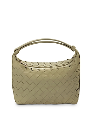 Shop Bottega Veneta Wallace Mini Leather Shoulder Bag In Travertine/gold