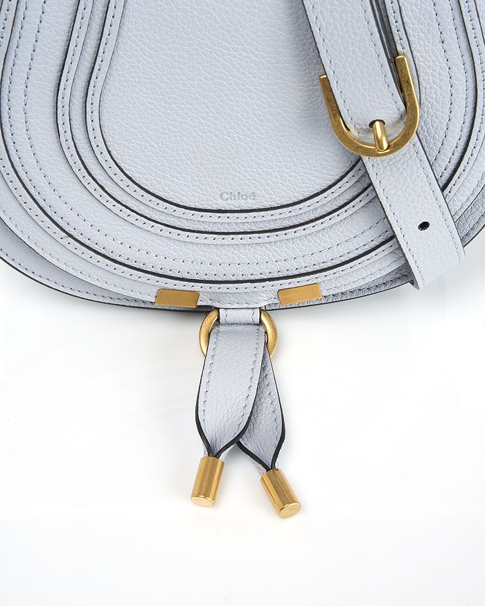 Shop Chloé Marcie Small Leather Saddle Bag In Graceful Blue/gold