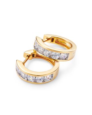 Diamond Channel Set Small Hoop Earrings in 14K Yellow Gold, 1.50 tcw