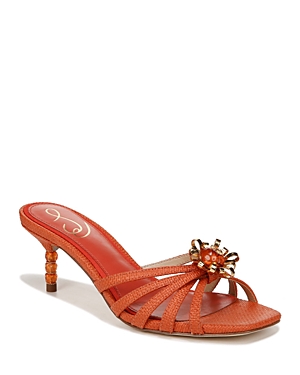 Shop Sam Edelman Women's Posey Slip On Embellished Strappy High Heel Sandals In Terra Orange