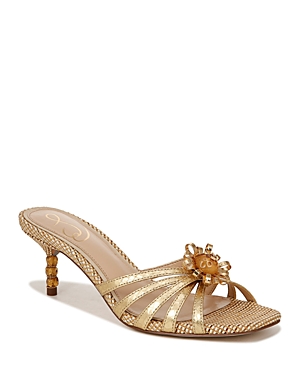 Shop Sam Edelman Women's Posey Slip On Embellished Strappy High Heel Sandals In Gold