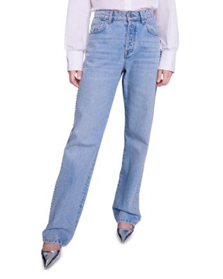 Maje Pyclou Studded Wide Leg Jeans in Blue