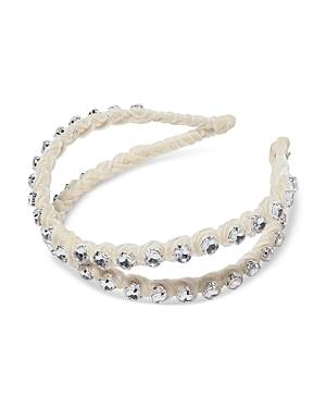 Shop Lele Sadoughi Crystal Velvet Crossover Headband In Ivory