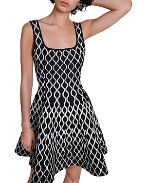 Shop Maje Russel Graphic Knit Skater Dress In Black White