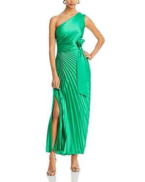 Milly Estelle One Shoulder Pleated Gown In Green