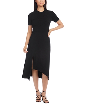 Karen Kane Asymmetric Slit Hem Midi Dress In Black