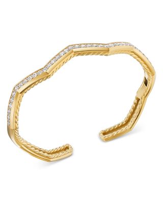 Stax Zig Zag Cuff Bracelet in 18K Yellow Gold with Diamonds, 5mm